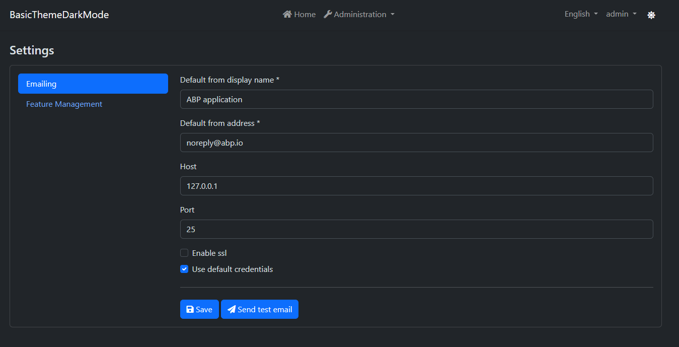 Settings Page in Dark Mode