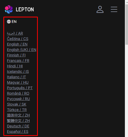 Mobil language switch component