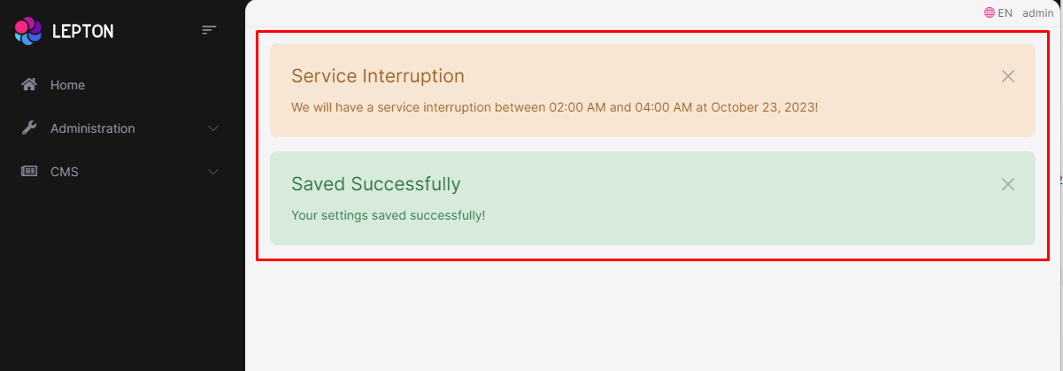 Page alerts component
