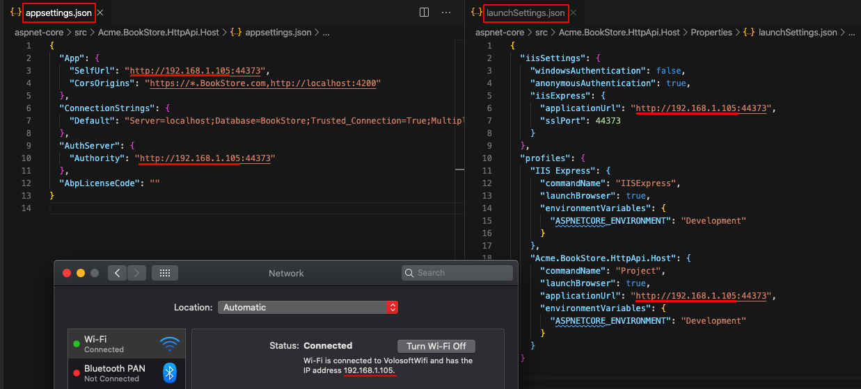 React Native host project local IP entry