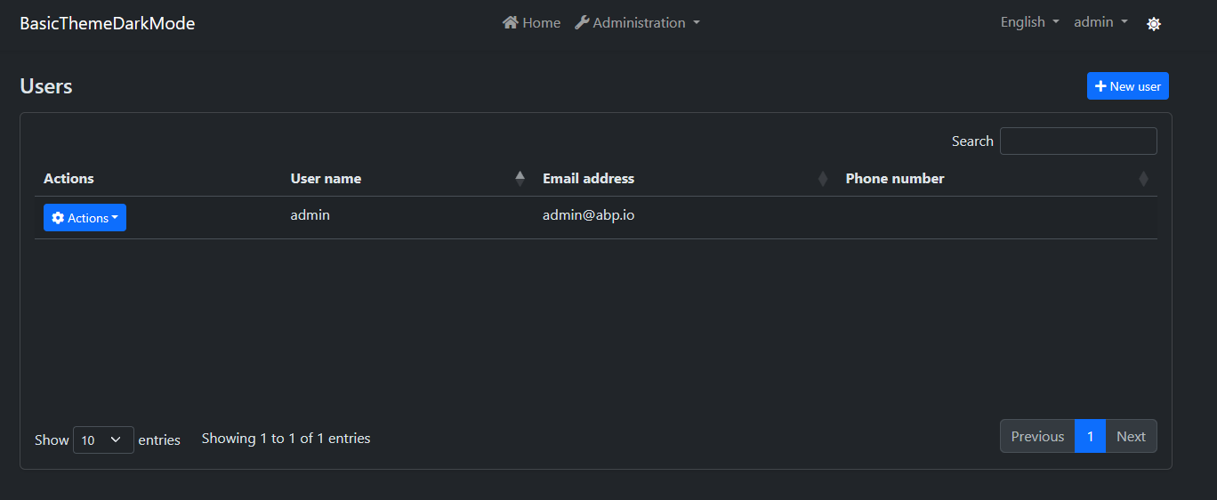 Users Page in Dark Mode